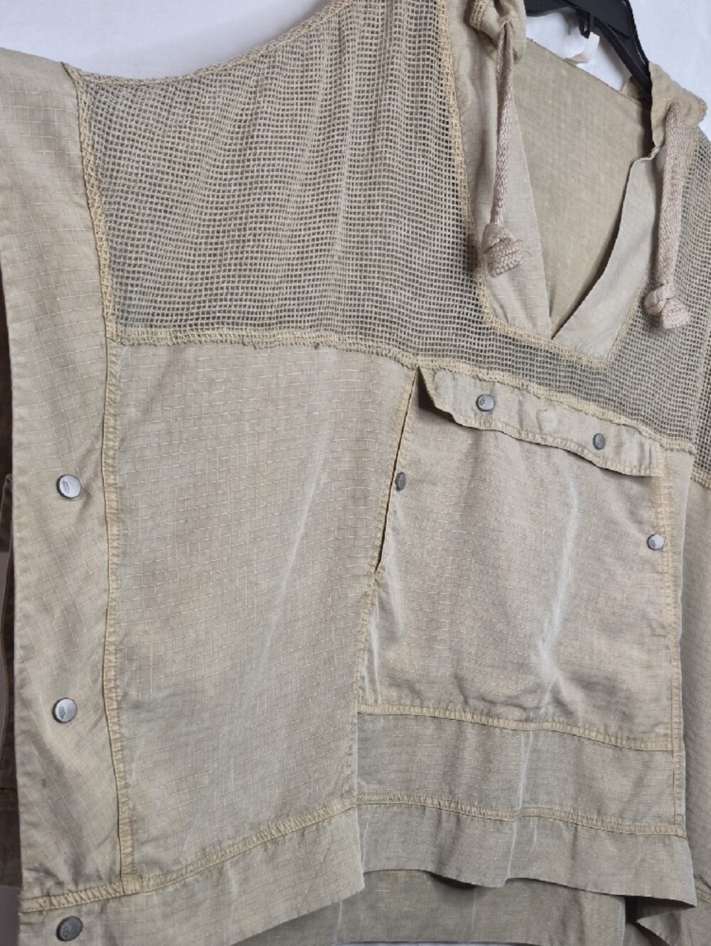 FP Movement Tan Mesh Knit Oversized Hooded Poncho Pullover M - Picture 6 of 10